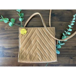 Vintage Chanel Bag, Caramel Leather, Gold Hardware, Chevron Quilting